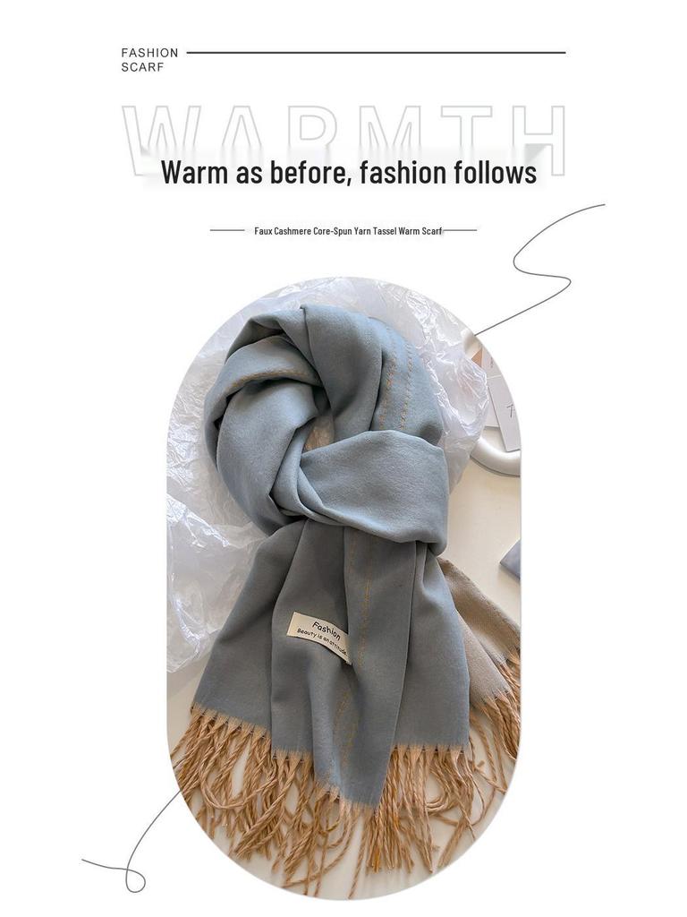 2024 High-End Versatile Women's Cashmere Scarf Shawl - Solid Color for Autumn & Winter Warmth