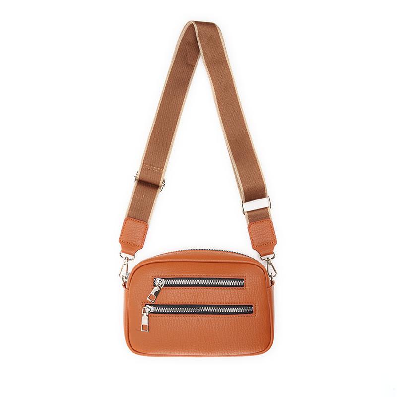 IELGY Ladies Messenger Bag Wide Shoulder Strap Double Zipper Simple Fashion Small Square Bag