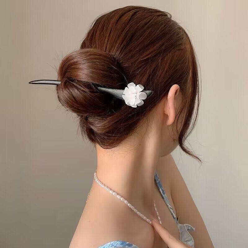 Antique Wood Hairpins Female New Chinese Simple Geometric Black Hair Sticks Hair Clips For Women Hair Accessories Pearl Headwear
