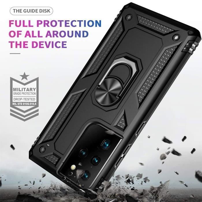 Coque de protection - BOOLING - Samsung S21 Ultra - Rigide - Antichoc - Anneau Support - Noir