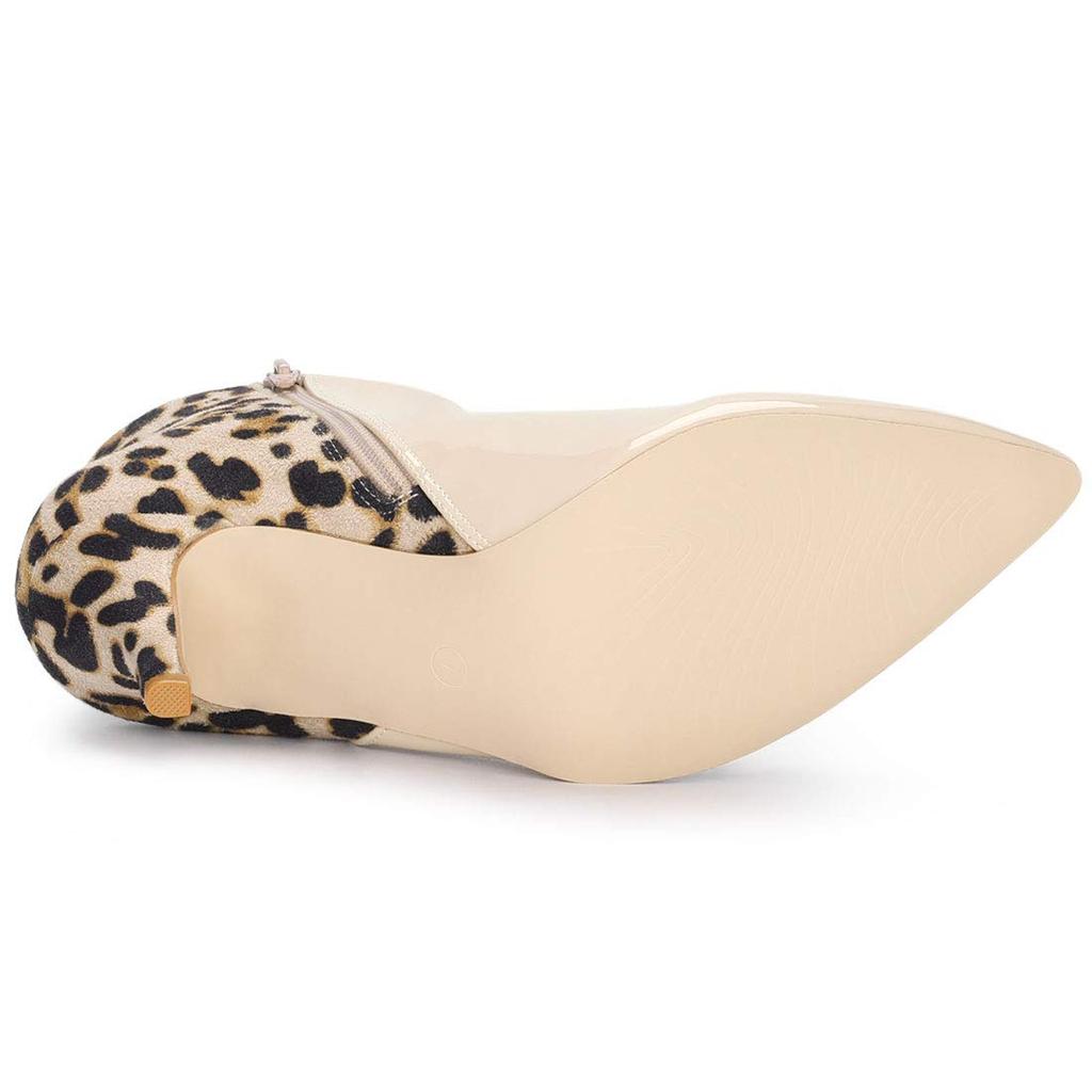 Allegra K Leopard Print Ankle Boots, Stiletto Heel, Pointed Toe, Women's, Beige, Size 26.0 cm