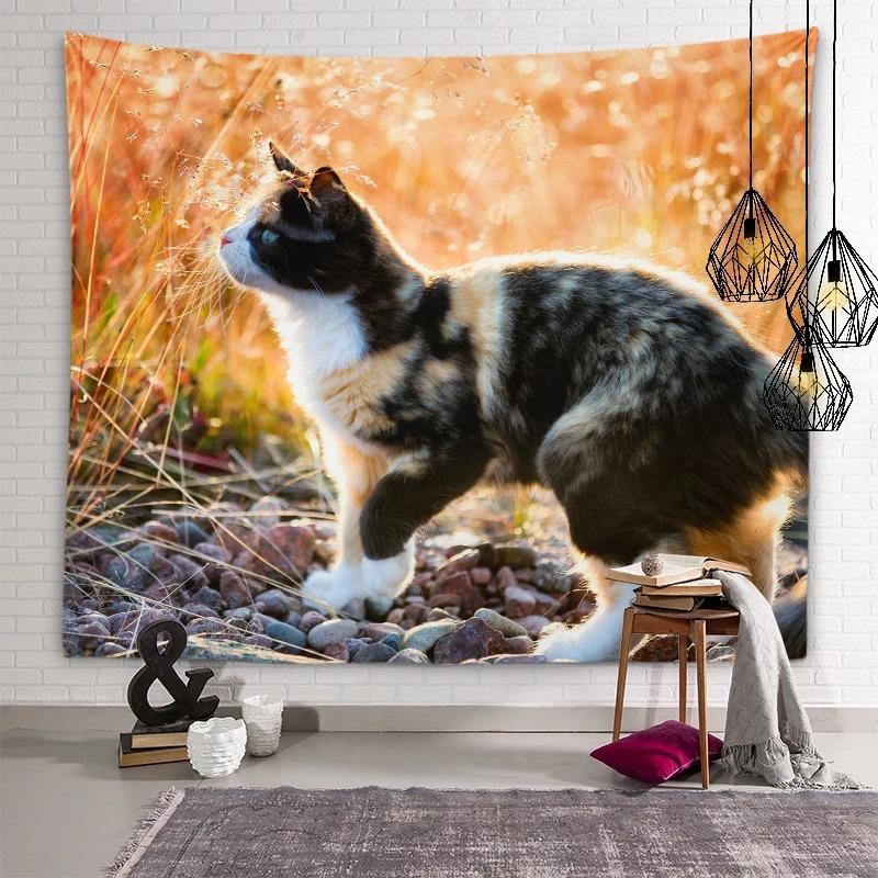 Украшение стены дома Гобелен Красивый кот Подвесной Ткань Офис Гостиная Гобелен 100x75cm — фото 3