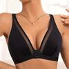 Front Closure Wireless Bra for Women, Deep V Mesh Splicing Adjustable Thin Strap Push Up Comfort Everyday Lingerie