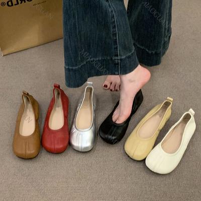 Neue Damen flache Schuhe Mode Weiches Leder Bequem zum Hineinschlüpfen Damenschuhe Frühling Herbst Einfarbig Runde Spitze Ballerinas Weiche Sohle Flats