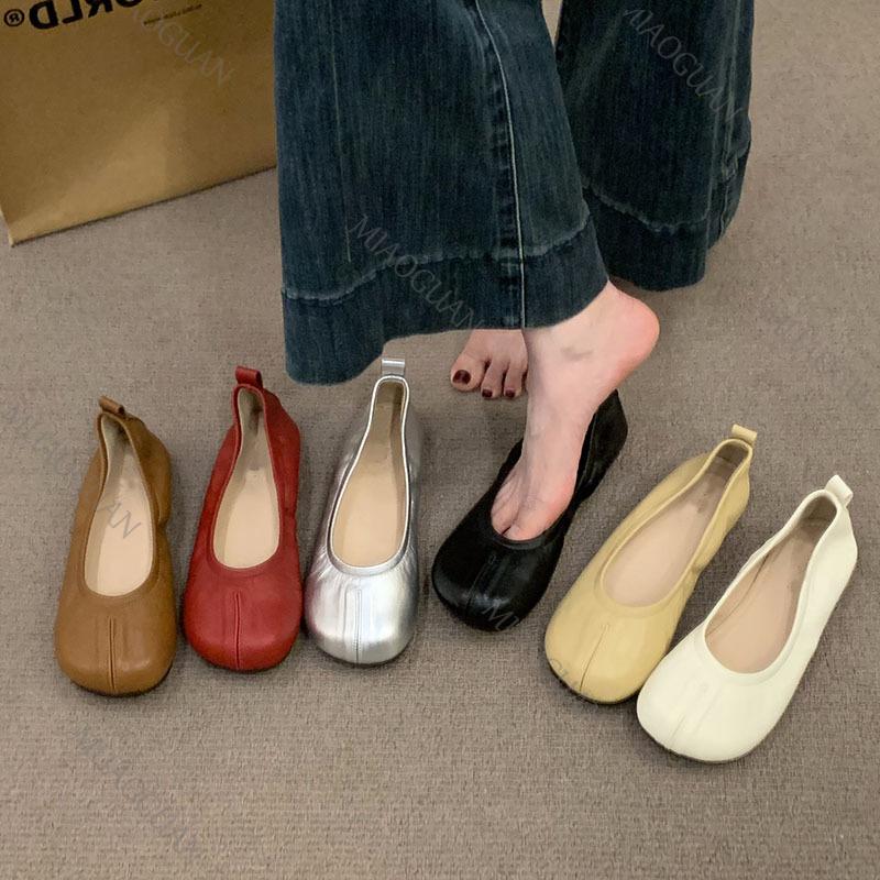 Fashion New Women Flat Shoes Fashion Soft Leather Casual Slip on Women's Shoes Spring Autumn Solid Ound Head Ballet Soft Bottom Flats