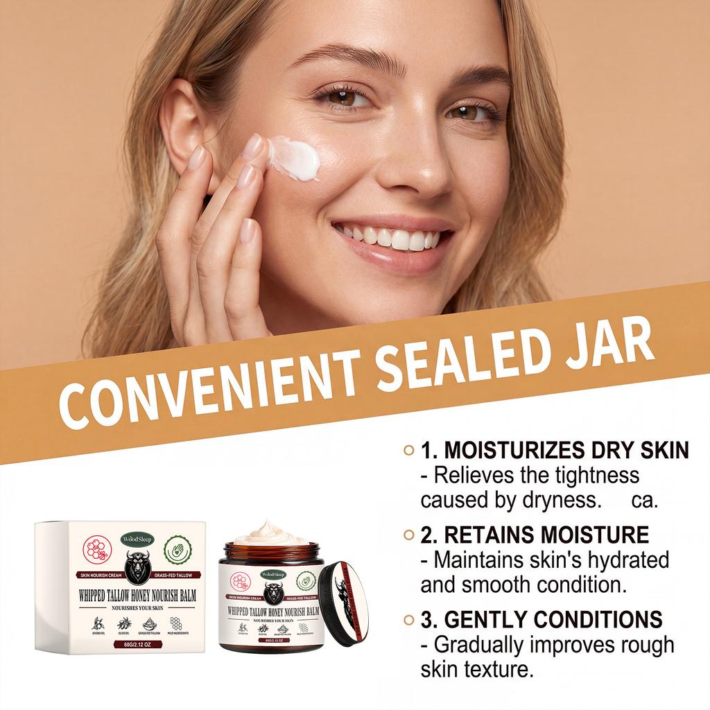 WOODSLEEP Beef Tallow Honey Moisturizer Cream Gentle Hydrating Face Cream Lightweight Natural Skincare for Daily Use 50g