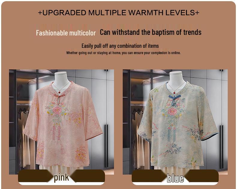 Elegant Summer 2026 Embroidered Cotton Linen Top - Short Sleeve, Breathable, Retro Wear for Mom On Mother's Day