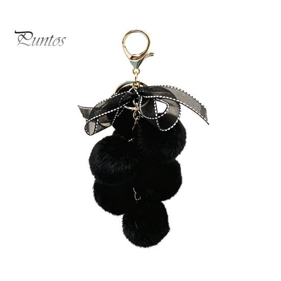 Grape Cluster Bag Charm Plush Keychain for Handbags, Fuzzy with Backpacks Accessory Bow, Decorative Fluffy Ball Keyring and Purses Decoration