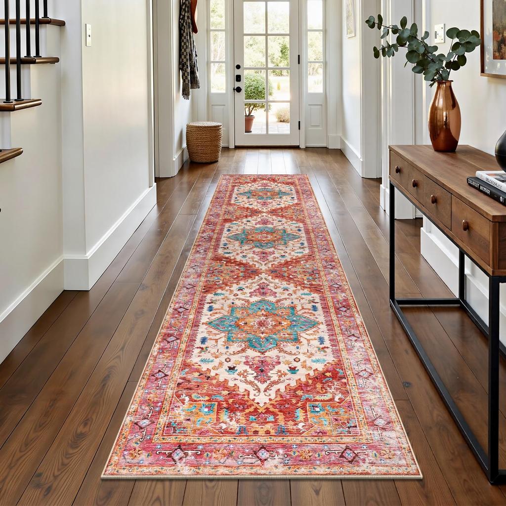 Bohemian Retro Pattern Corridor Runner Rug Non-Slip Stain Resistant Entry Floor Mat Kitchen Laundry Room Home Decor