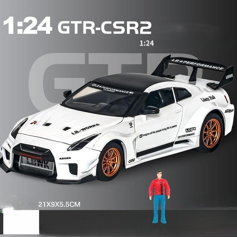 1:24 Alloy GTR CSR2 R34 Sports Cars Diecast Models Toys with Sound Light Miniature Car Wheel Pull Back Vehicles for Boys Gifts