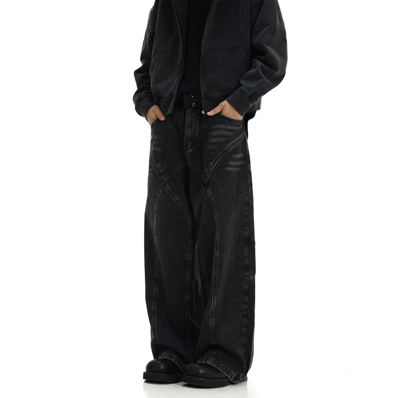 

American-Style Niche Pants for Men with a Cool, Minimalist Design, High-End Feel, Trendy Brand, Cool and Edgy Street-Style Jeans Black X L