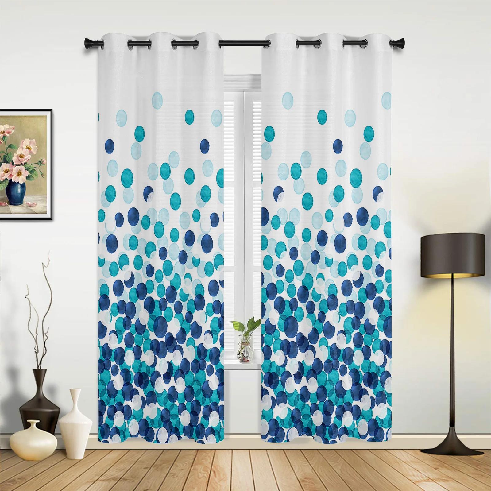 Занавеска для окна в фермерском стиле с акварельными точками и градиентом цвета морской — фото 3