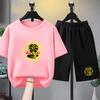 Summer T-shirt+shorts Anime snake Print Boy Black Girl Sets Tshirt kids Tops Casual Tees round Neck short-sleeved top