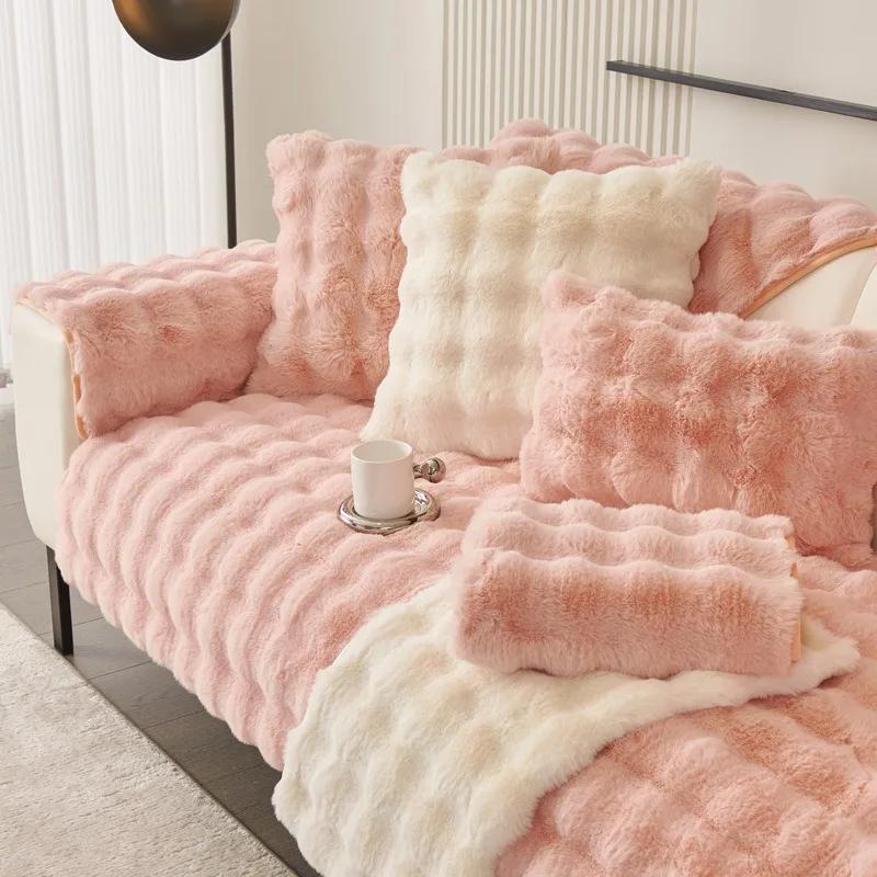 Nouveau Housse de Fauteuil Canapé en Peluche Lapin Vente en Gros Hiver Épais Doux Coussin en Peluche Antidérapant Cuir Canapé Canapé Housse de Siège