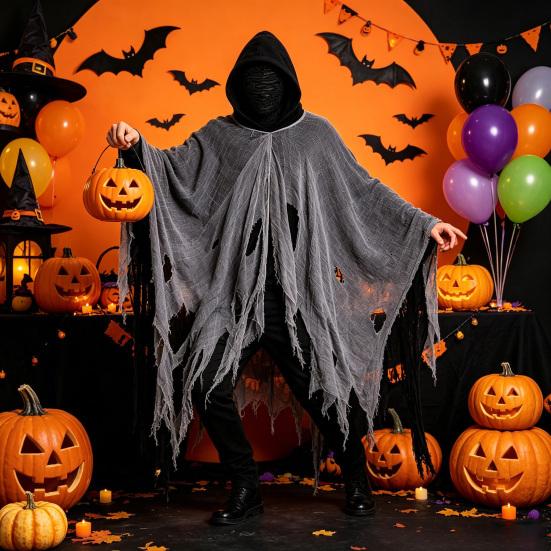 Costum Moartea, Pelerină Înfricoșătoare cu Glugă pentru Halloween, cu Acoperire pentru Cap pentru Adult, Accesoriu Cosplay Medieval, Renascentist