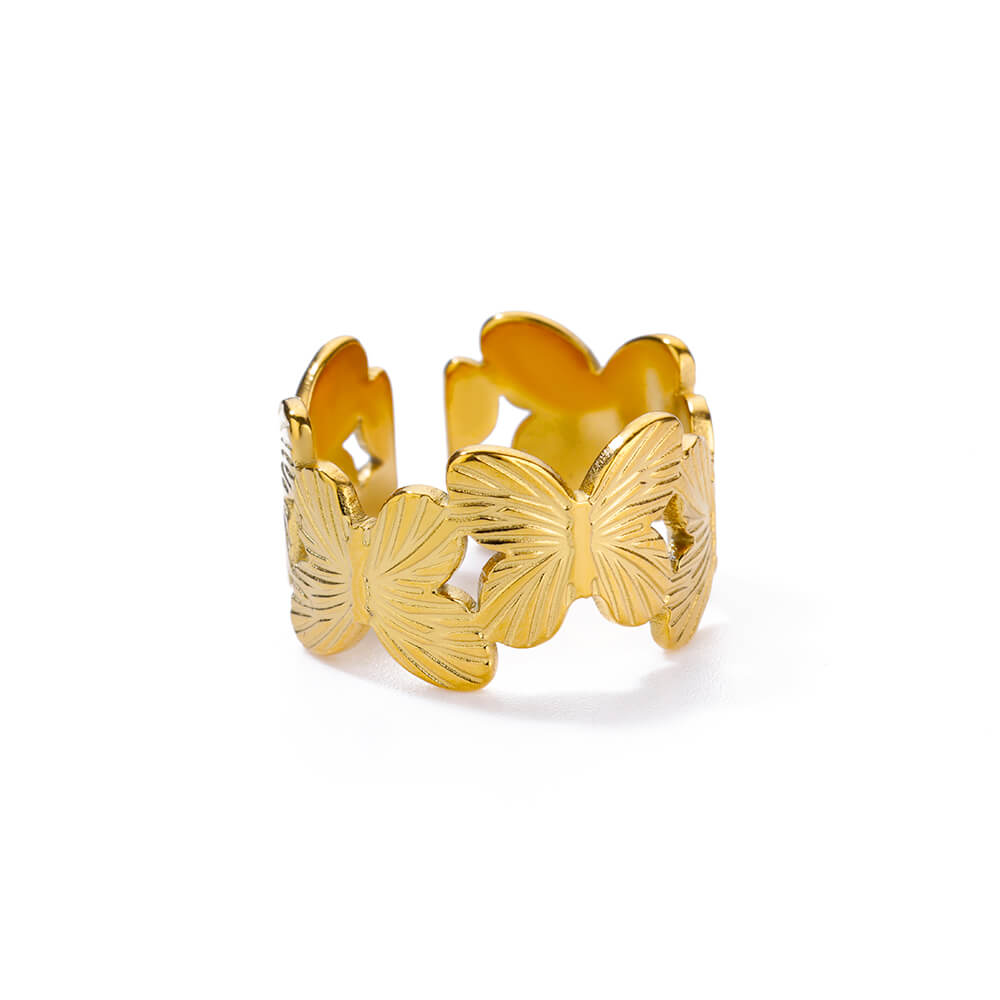 Butterfly Ring for Women Gold Plated Stainless Steel Butterfly Opening Ring Hypoallergenic Wedding Christmas Jewelry