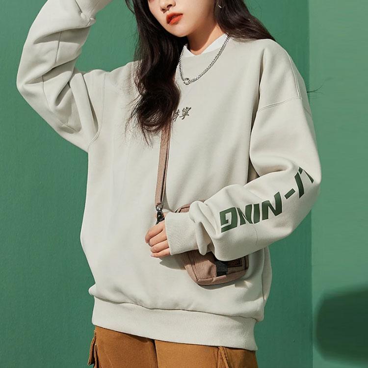 Li Ning Sports Trend Series Logo Fleece Warm Loose Pullover Sweatshirt Unisex sweatshirt Gray AWDR853-8