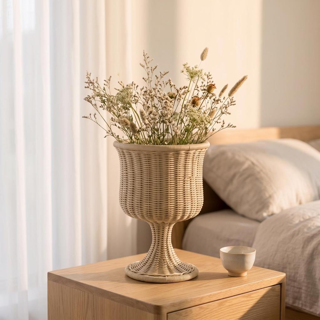 Wicker Vase Handmade Goblet Nordic for Home Decor, Minimalists