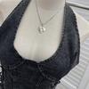 Denim Halter Crop Top: Punk Lace-up Sleeveless Slim Fit