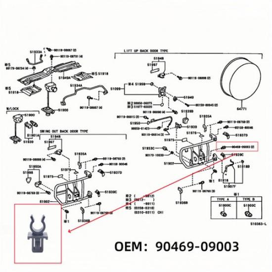 Spare Tire Pin Buckle Clip / Hood Support Rod Fixing Clip for Toyota RAV4 Yaris