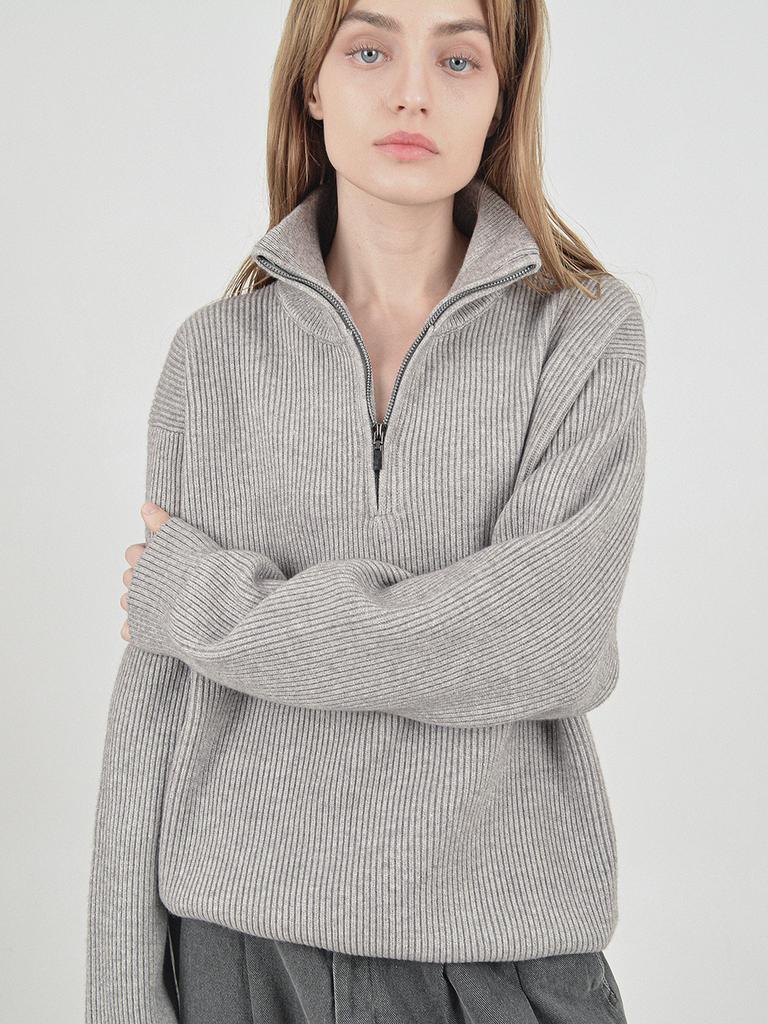 Chaenseseunoi Modal Knit Half Zip-Up (Gray)