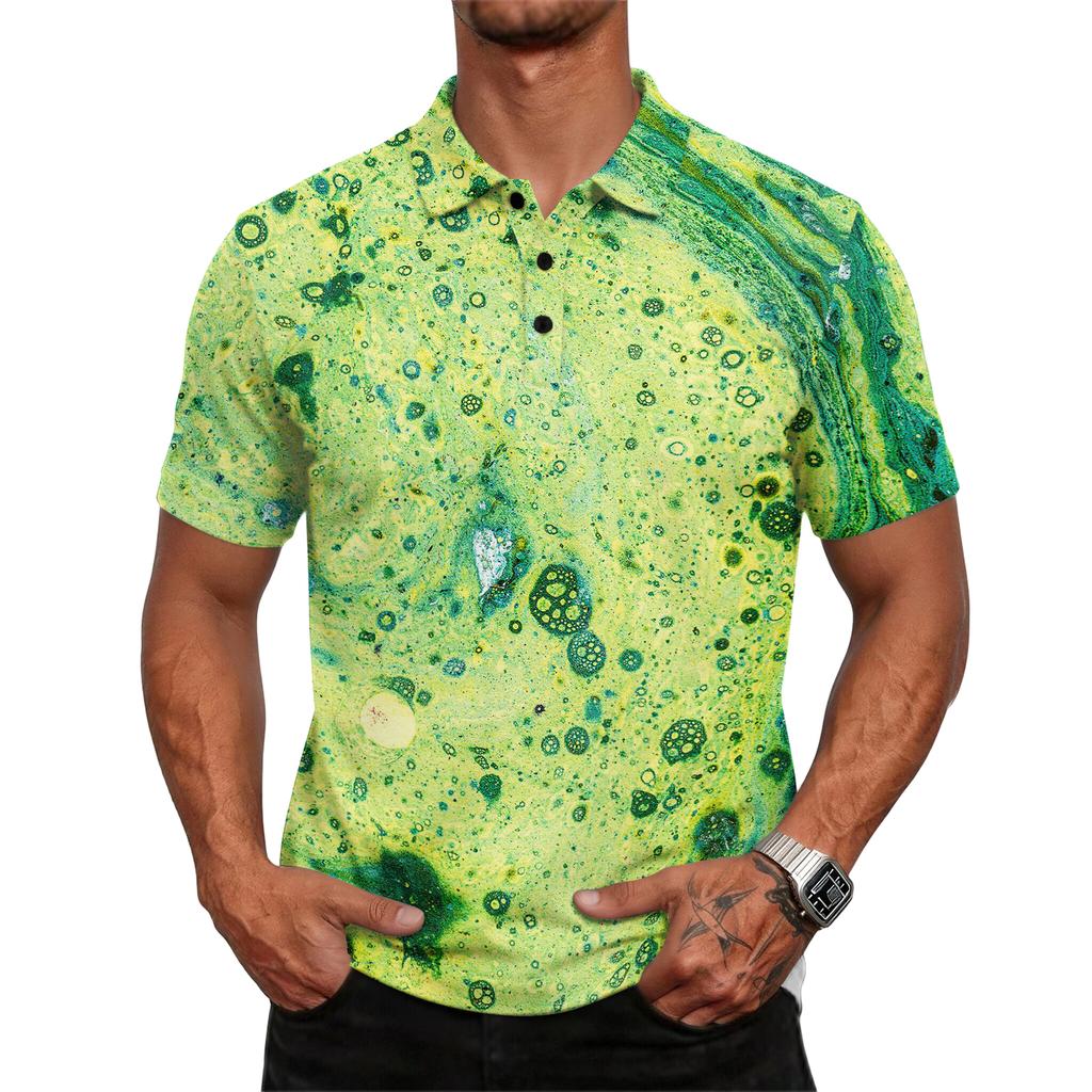 Men's casual loose-fitting fashionable tie- patterned printed short-sleeved T-shirt top
