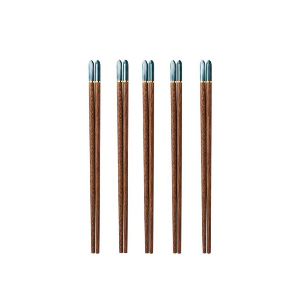 

5 Pair Luxury Vintage Jade Head Wooden Chopsticks Set Wax Free Comfortable To Hold Sushi Sticks Household Meal Chopsticks Gifts зелёный