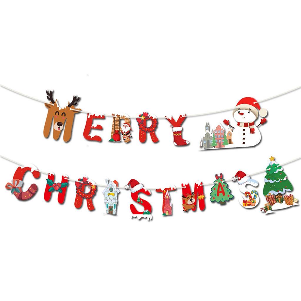 Merry Christmas Paper Banners Flags Hanging Garlands For Xmas Ornaments Holiday Home Party Decoration