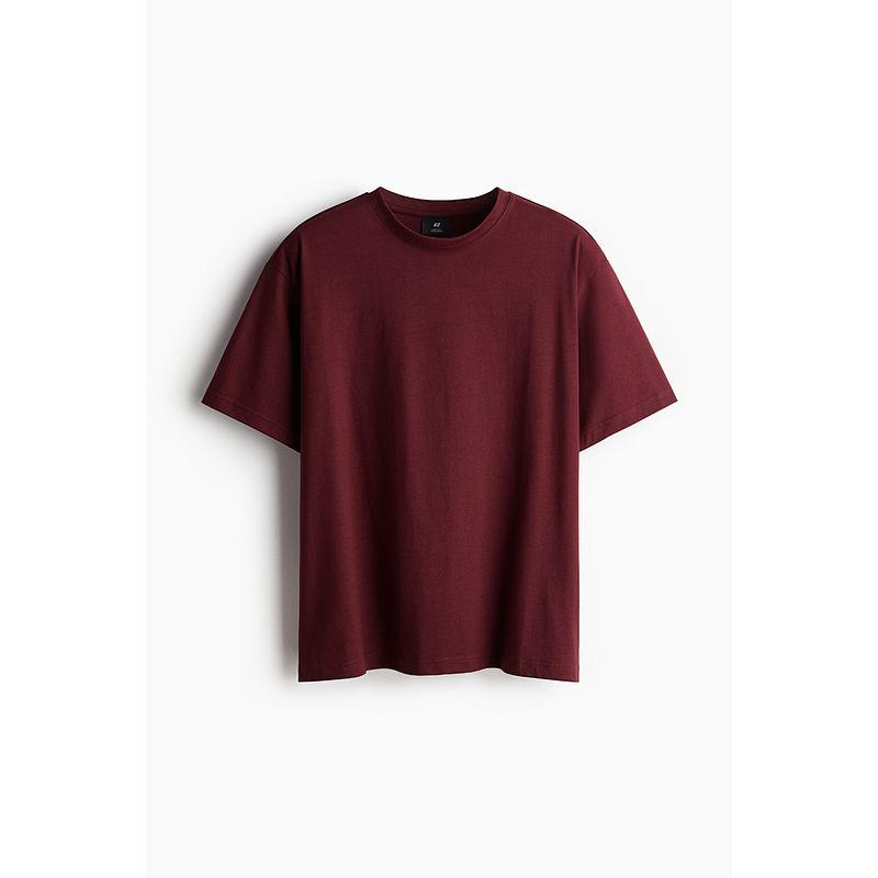 

HM Men s Clothing Women s t-shirt Couple look Heavy Cotton Loose Breathable round Neck Red Short sleeve Bottoming Shirt 0608945 Red 180/124