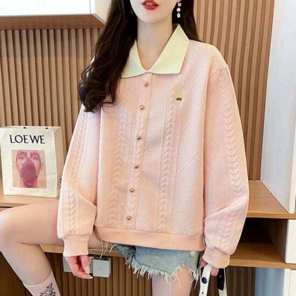 Navava Casual Button Point Collar Long Sleeve Sweatshirt Nt2291