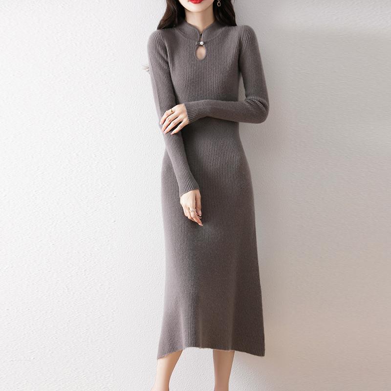 Women Sweater Dress 100% Wool MODERN NEW SAGA Turtleneck Knit Long Pullover Winter Jumpers Wool Long Dress Female