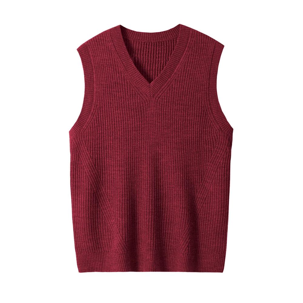 

Мужской вязаный свитер с v-образным вырезом, жилет, однотонный пуловер без рукавов, трикотаж, свободный крой, универсальные топы XXL багровый