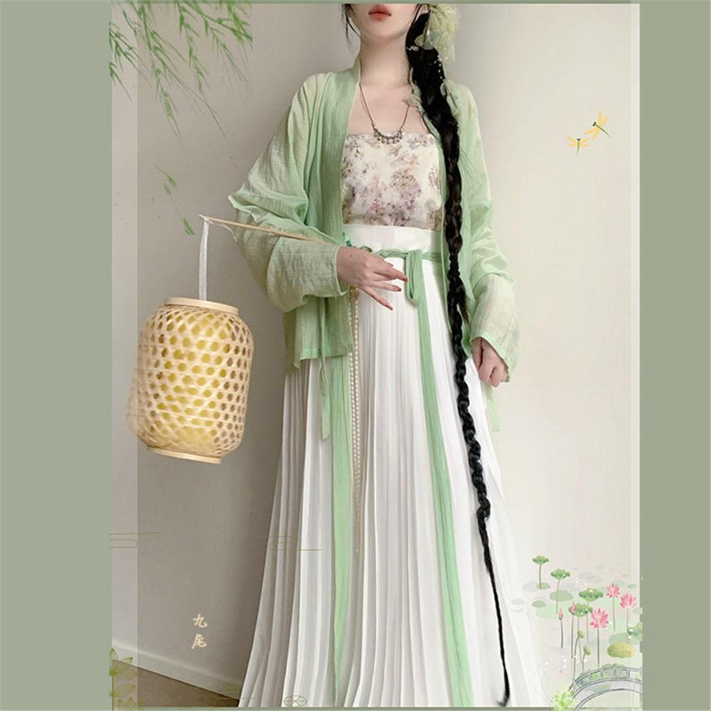 Set Hanfu Stile Dinastia Song per Donne - Manica a Velo Gonna Pieghettata Outfit Cinese Migliorato per il Pendolarismo Quotidiano