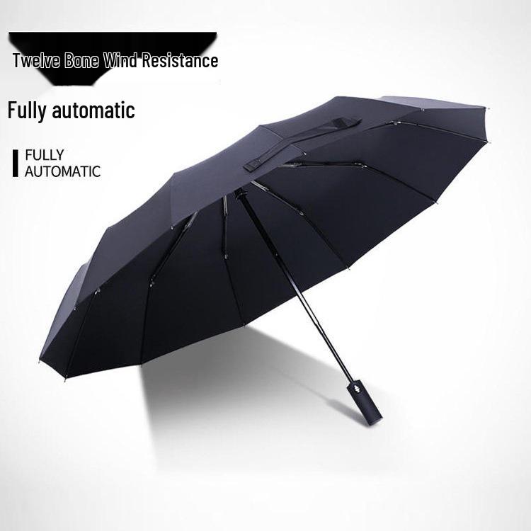 Large Dual-Use 12-Rib Auto Folding Umbrella, Windproof & Sun/Rain Proof, for Two People, Men & Women, Durable & Simple Design