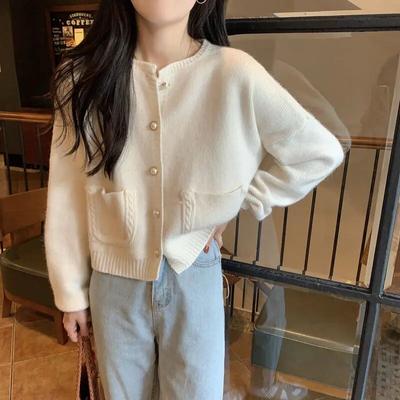 Sweater Female Autumn O Neck Knitted Cardigan Fashion Solid Long Sleeve Sweet Little Fragrance Sweater Cardigan Female Top