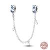 Star Moon Slide Safety Chains Charms 925 Sterling copper Heart Evil eyes Silicone Spacer Beads Fit Original Bracelet DIY Zircon