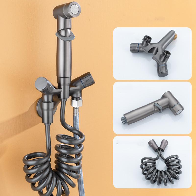 Wall Mounted Toilet Bidet Faucet Set Brass Double Use Bidet Faucet Bathroom Sprayer Shower Bidet Faucet High Pressure Gun