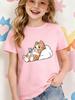 Cute Lazy Orange Cat Playing Phone Print Kids T Shirt Boys Girls Short Sleeve Crew Neck Cotton Daily Parent Child Matching Tees