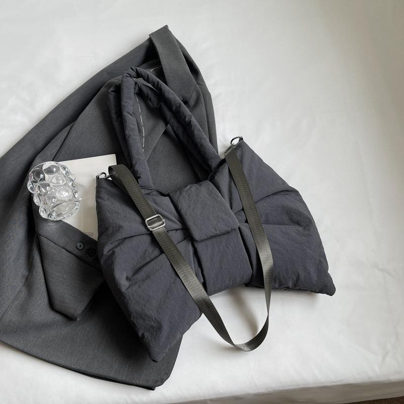 Nylon Puffer Shoulder Bag Women Bowknot Tote Bag Adjustable Strap Female Handbags Purse Causal Crossbody Messenger Bag