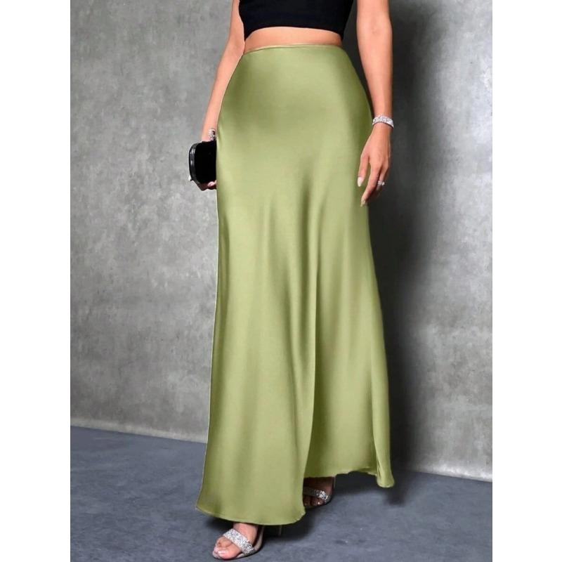 Fashion Elegant Loose Women Satin Skirts Spring and Summer New Simple Casual Office A-line Long Skirts Office Solid Color Women's Clothing