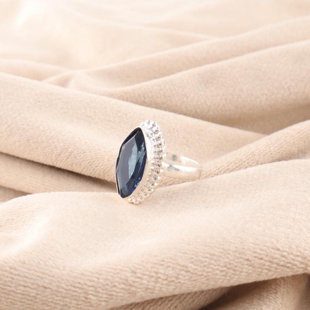 Natural London Blue Topaz Gemstone925 Sterling Silver Handcrafted Partywear Ring RR-25-5