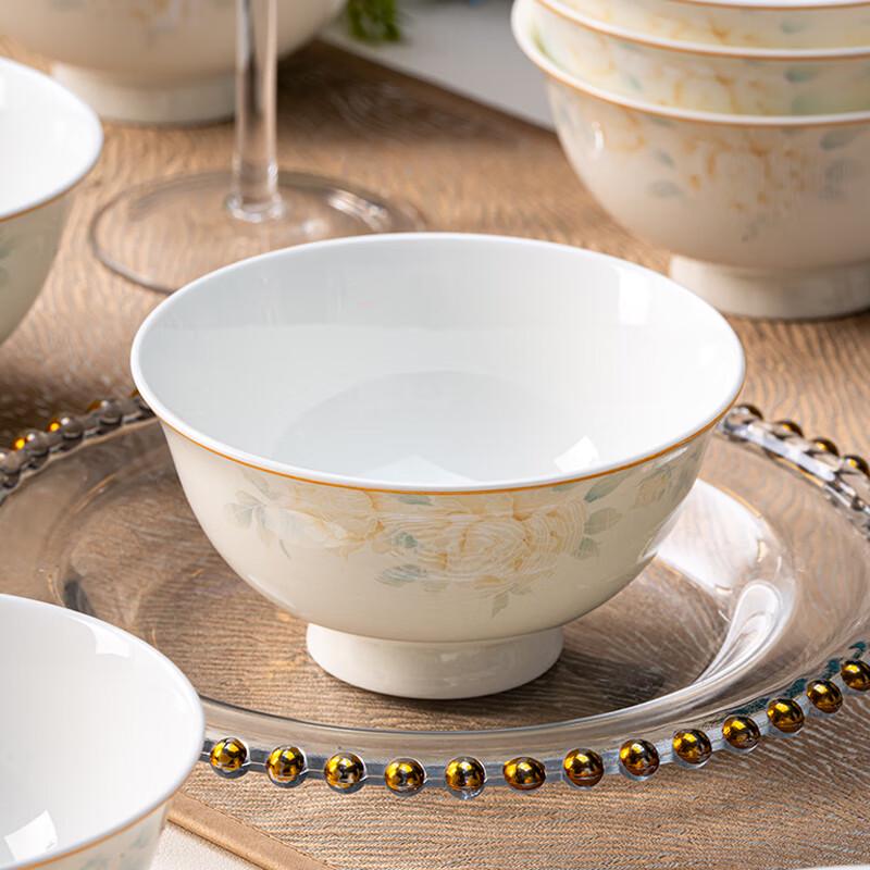 Haoya Jingdezhen Flower Fairy 4.5-inch High-Foot Ceramic Bowls, 10-Pack