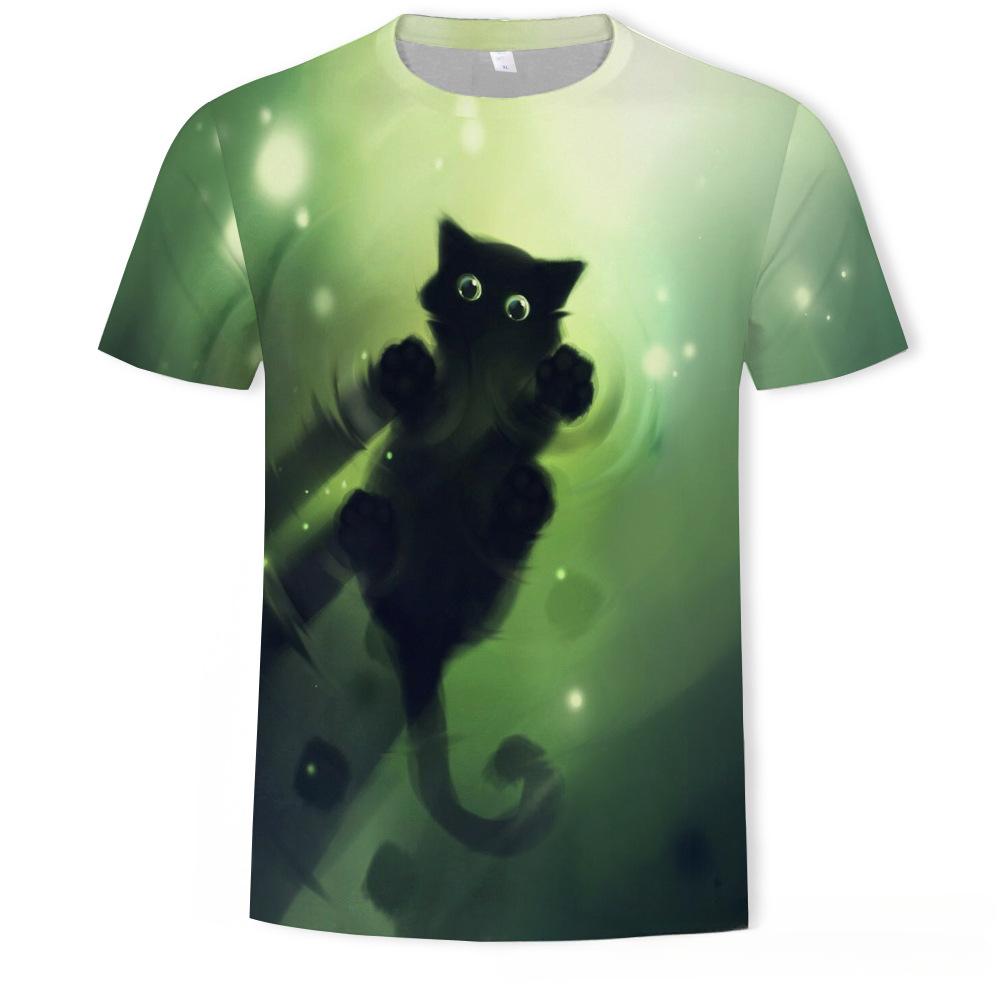 Summer Round Neck 3D Cute Cat Print Top Fashionable Casual Short Sleeved Men's T-shirts