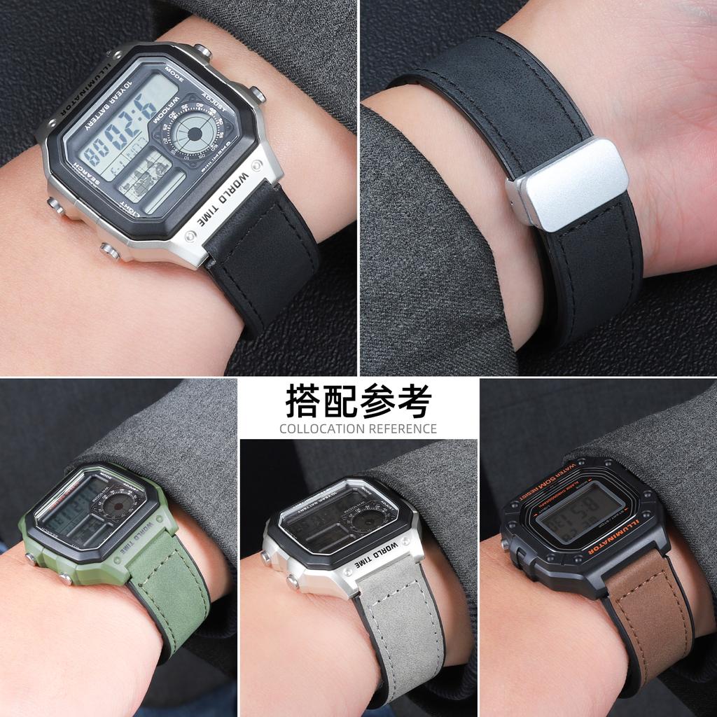 For Casio Small Square A168W AE-1200/1300 A159 A158 F91W F105 W-216 Leather Strap Men's Genuine Leather Bracelet 18mm Width