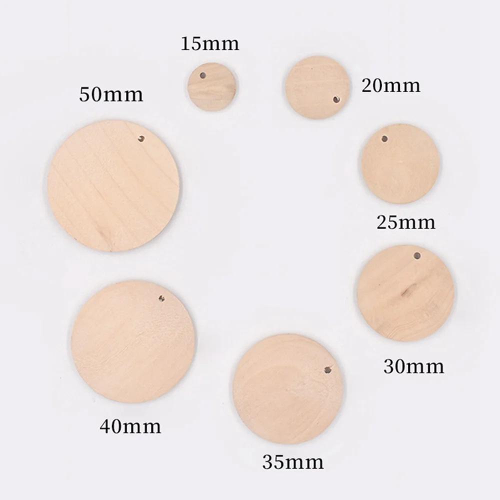 10pcs/20pcs Flat Round Coin Natural Wood 15mm 20mm 25mm 30mm 35mm 40mm 50mm Loose Pendants Beads for DIY Pendant Crafts Jewelry Making Accessories