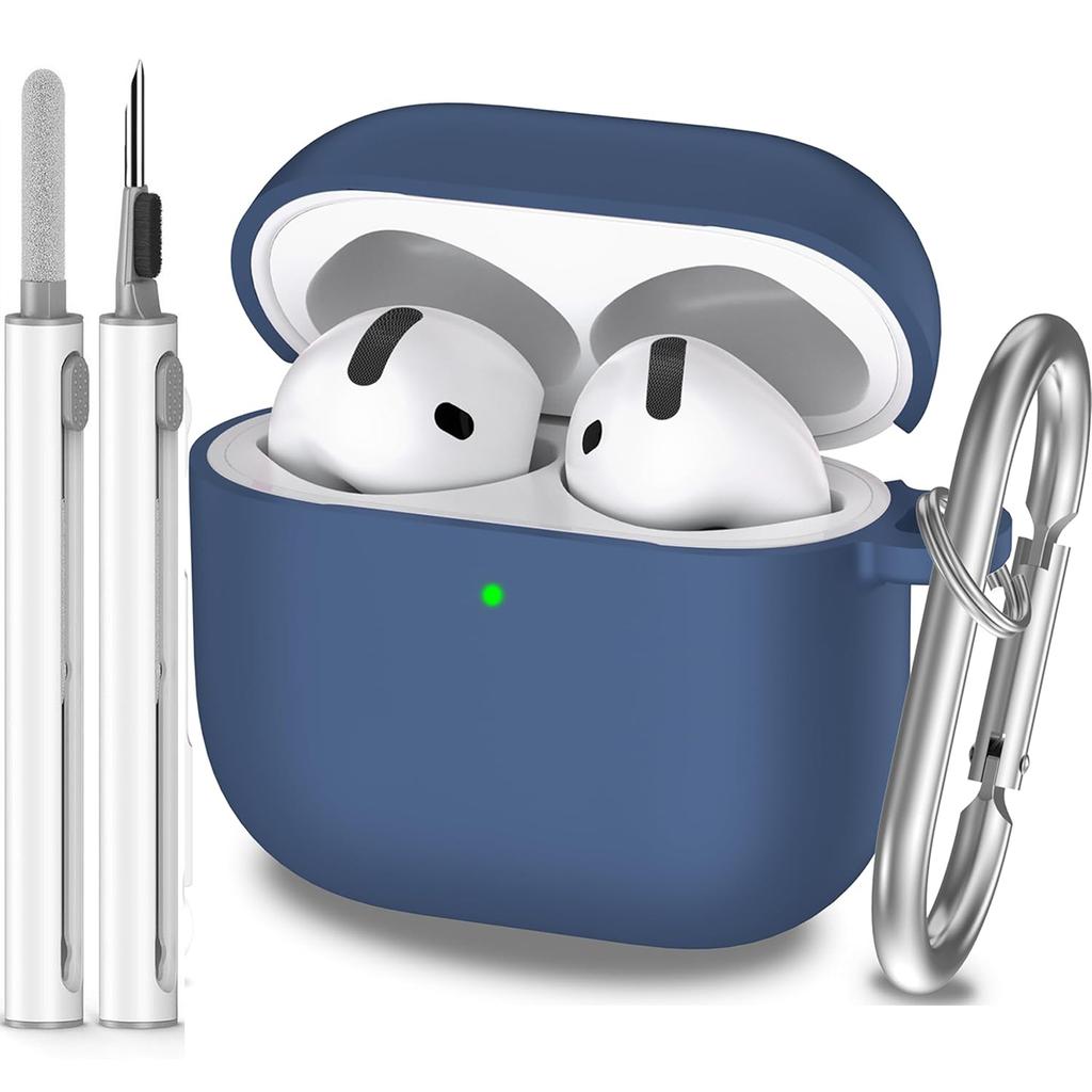Für AirPods 4. Generation Hülle Abdeckung 2024, Militärqualität Weiches Silikon Stoßabsorbierend für AirPods 4 Hülle mit Schlüsselanhänger & Clea