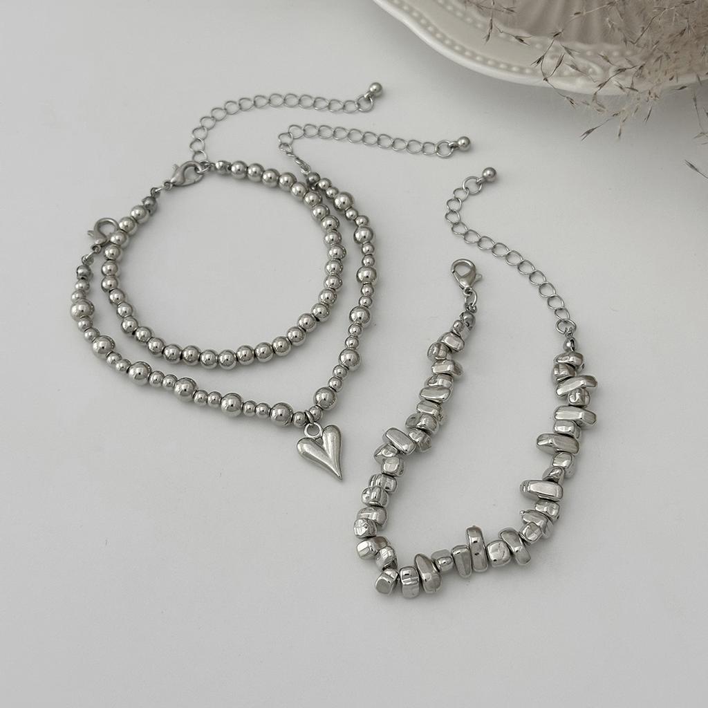 Salircon 3 Pcs/Set Fashion Irregular CCB Beaded Bracelet for Woman Men Creative Love Heart Pendant Bangles Vintage Jewelry Set