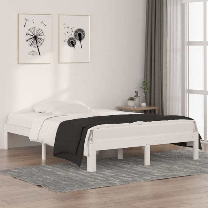 VidaXL Cadre de lit Blanc Bois massif 135x190 cm Double 810341