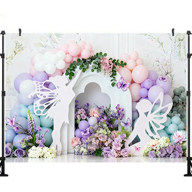 Photography Background Girl Birthday Cake Smash Kids Portrait Photo Backdrop Fairy Tale Sprite Fairy Floral Balloons Decor Props