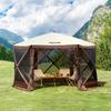Pop Up Gazebo Tent Pop-Up Screen Tent 6 Sided Canopy Sun Shelter Brown